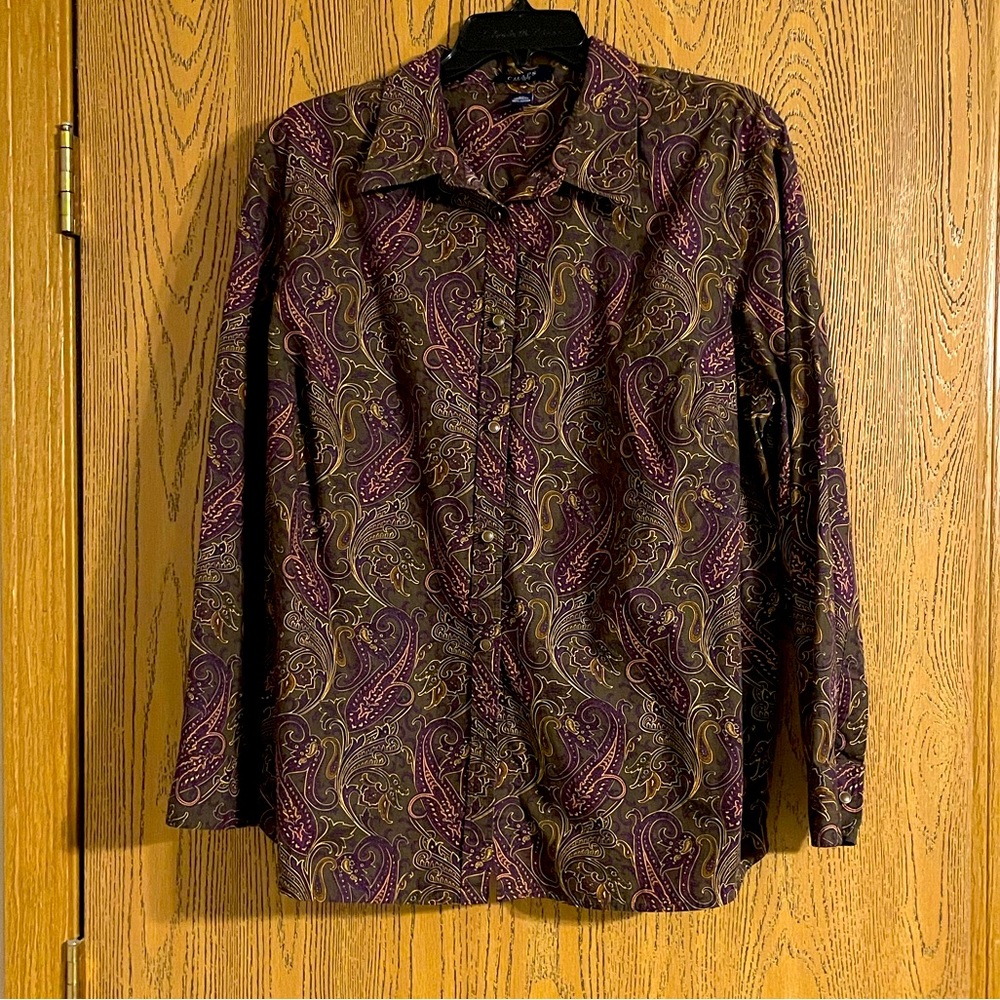 Green and purple paisley shirt